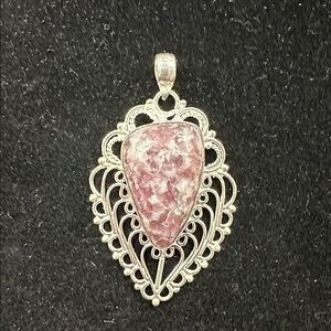 128- Lapidolite Gemstone 925 Sterling Silver Women's Pendant 1 1/2” - 2 long